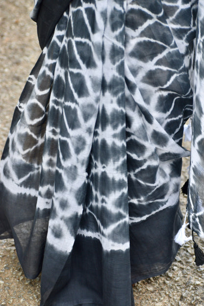 BLACK SHIBORI MUL SAREE