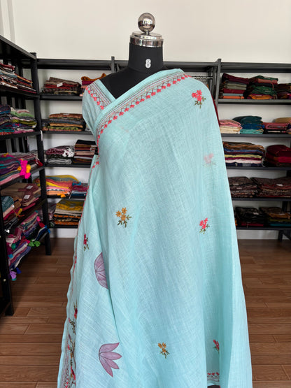 BLUE LINEN SAREE