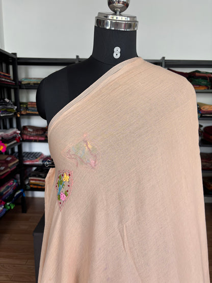 BEIGE EMBROIDERED MUL SAREE