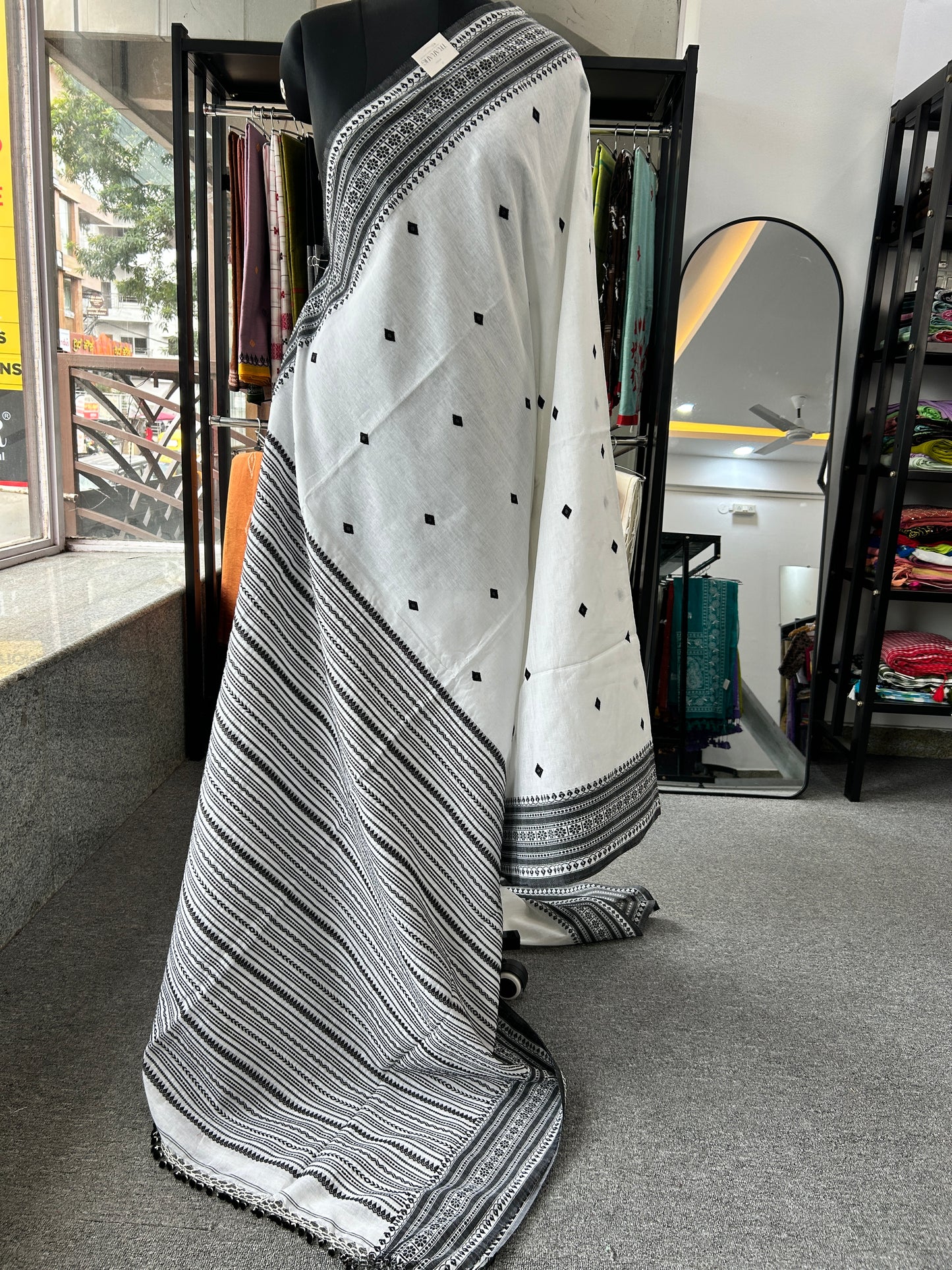 WHITE MERCERISED SAREE
