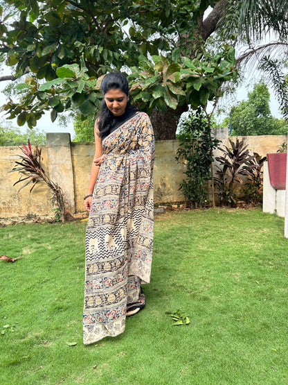 Black kalamkari mul saree