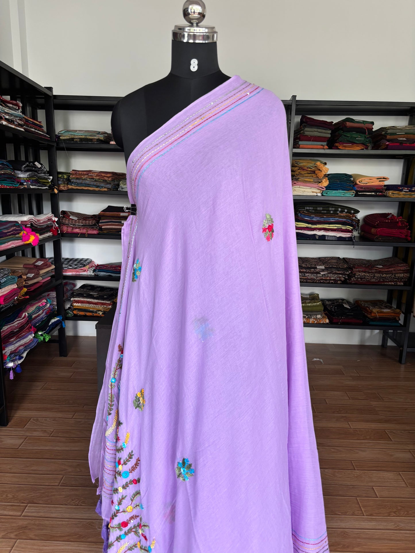 PURPLE EMBROIDERED MUL SAREE