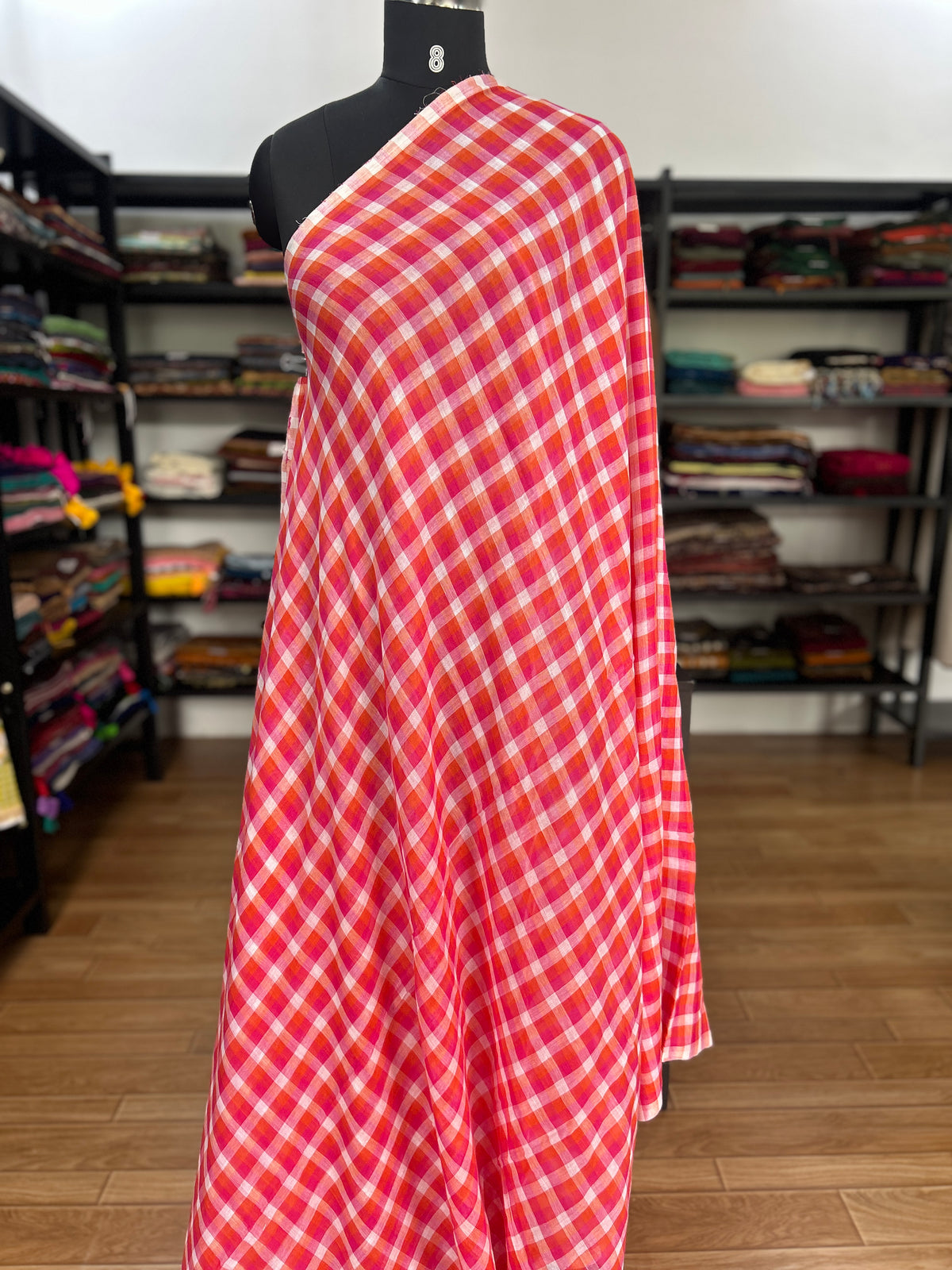 PINK CHECKS  MUL SAREE