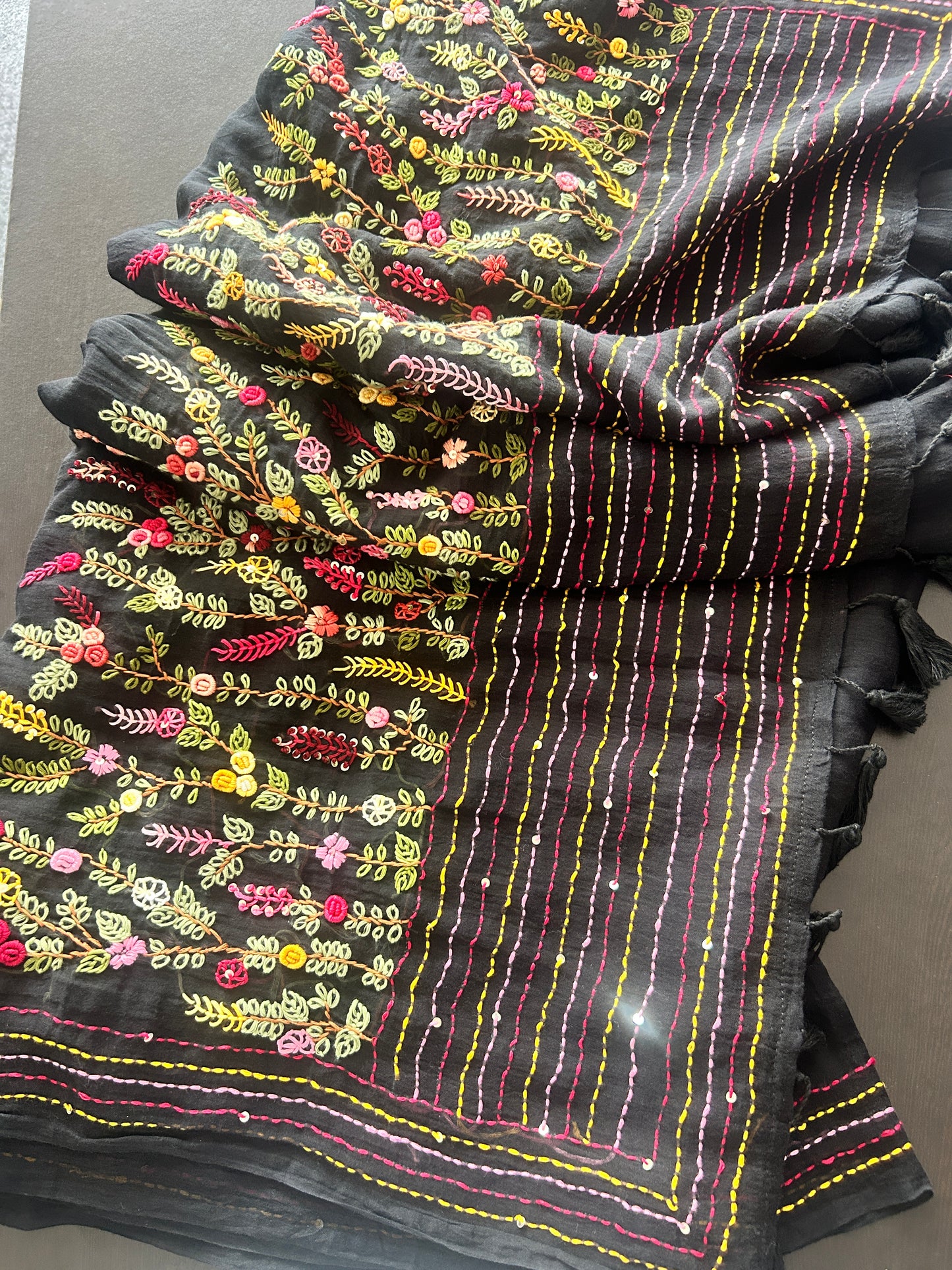 BLACK EMBROIDERY MUL SAREE