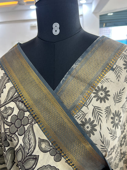 White kalamkari saree