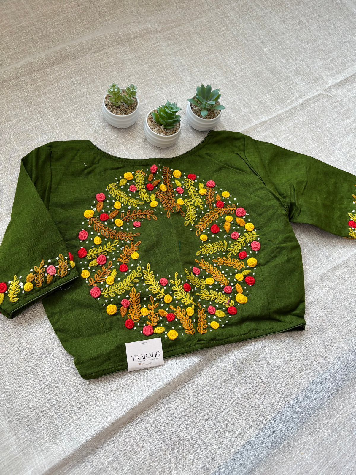 GREEN EMBROIDERED  BLOUSE