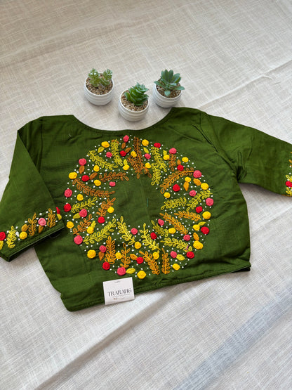 GREEN EMBROIDERED  BLOUSE