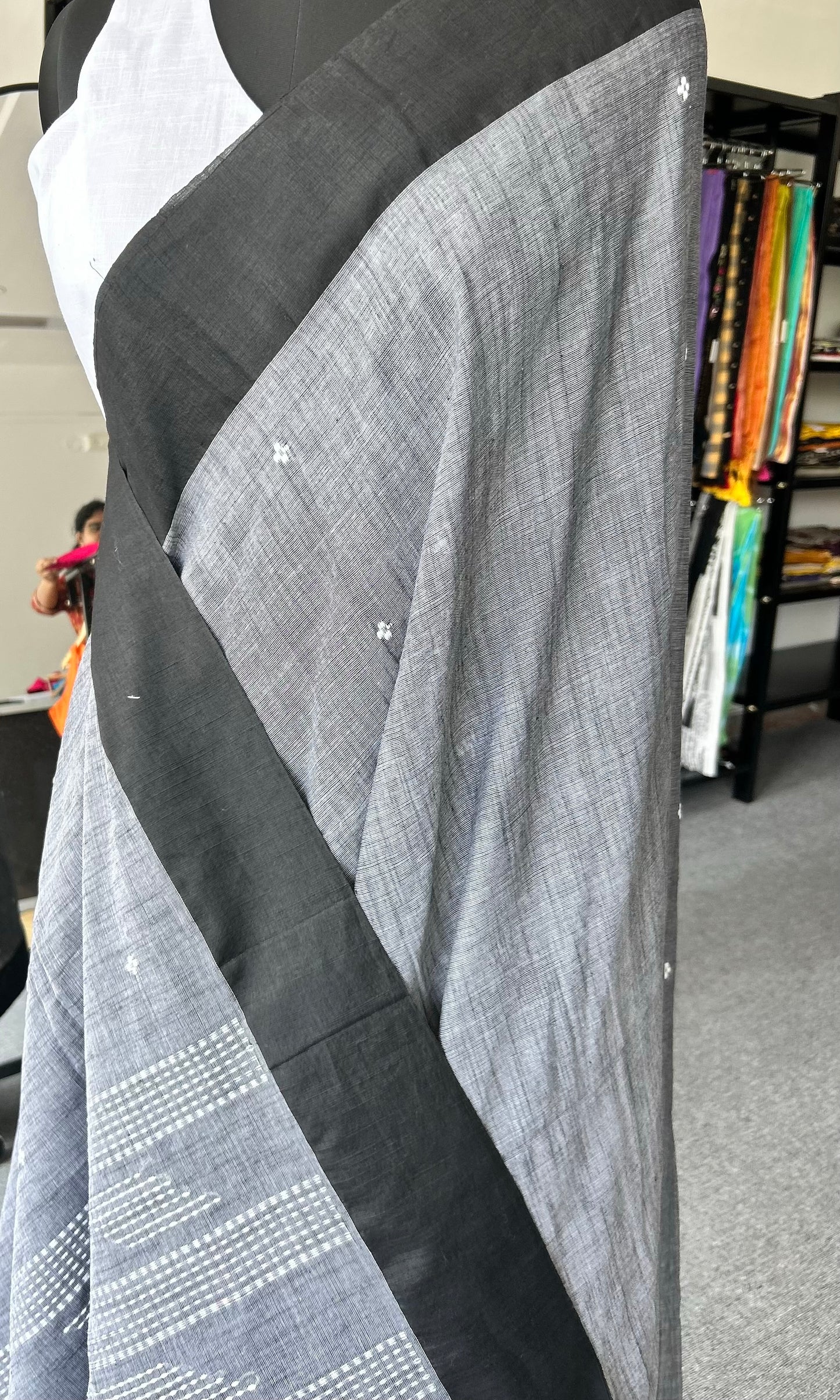 GREY KHADI COTTON SAREE