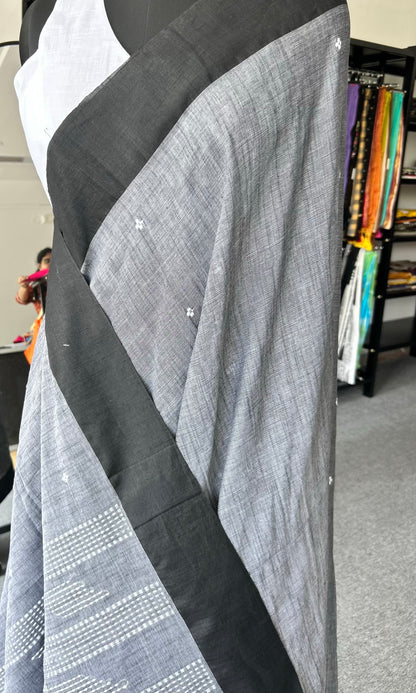 GREY KHADI COTTON SAREE