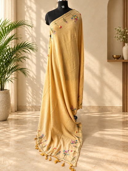 BEIGE EMBROIDERED MUL SAREE