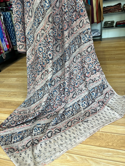 Brown kalamkari mul saree