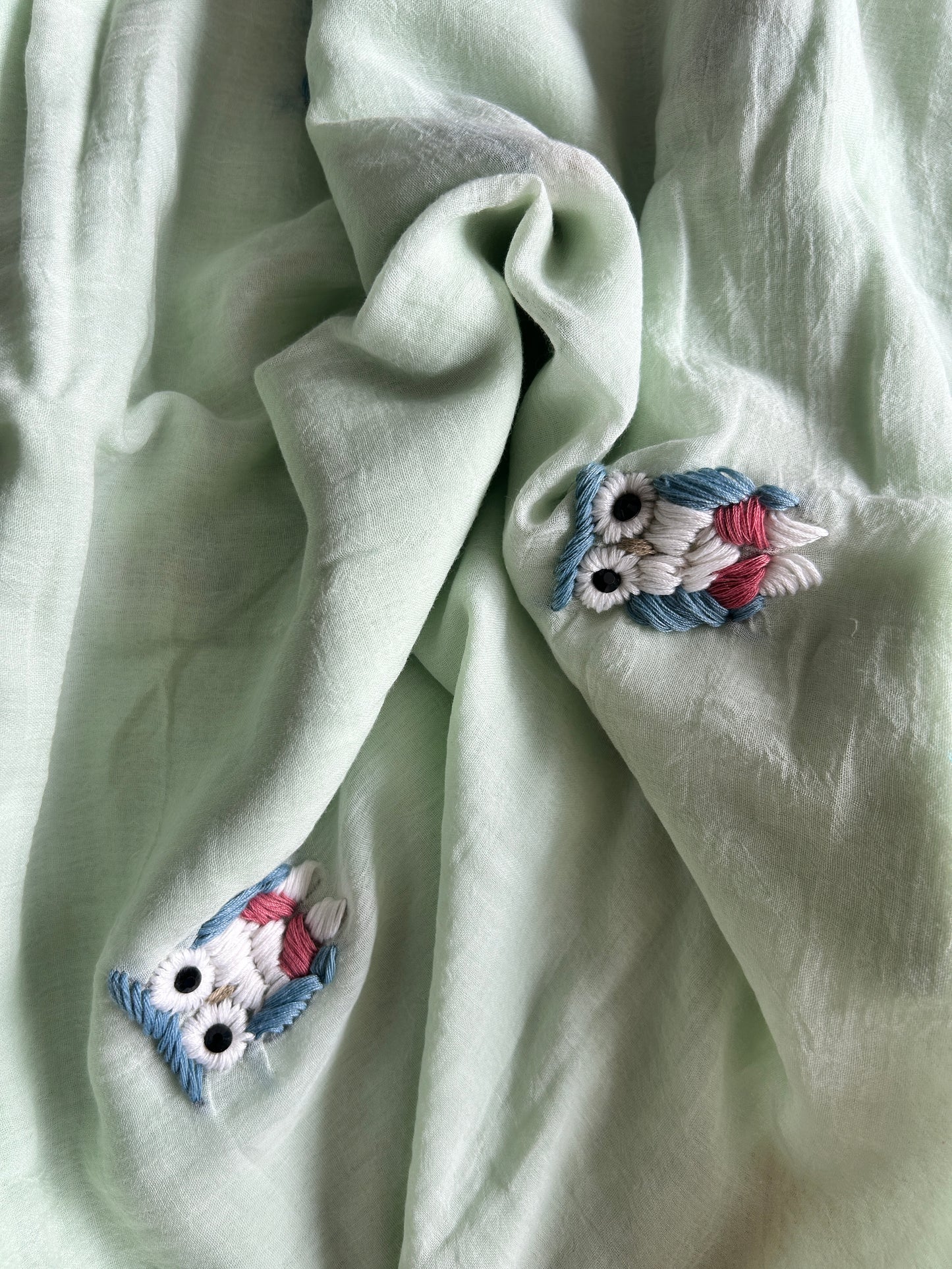 PASTEL GREEN OWL MUL SAREE
