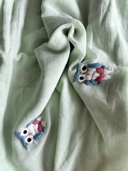 PASTEL GREEN OWL MUL SAREE