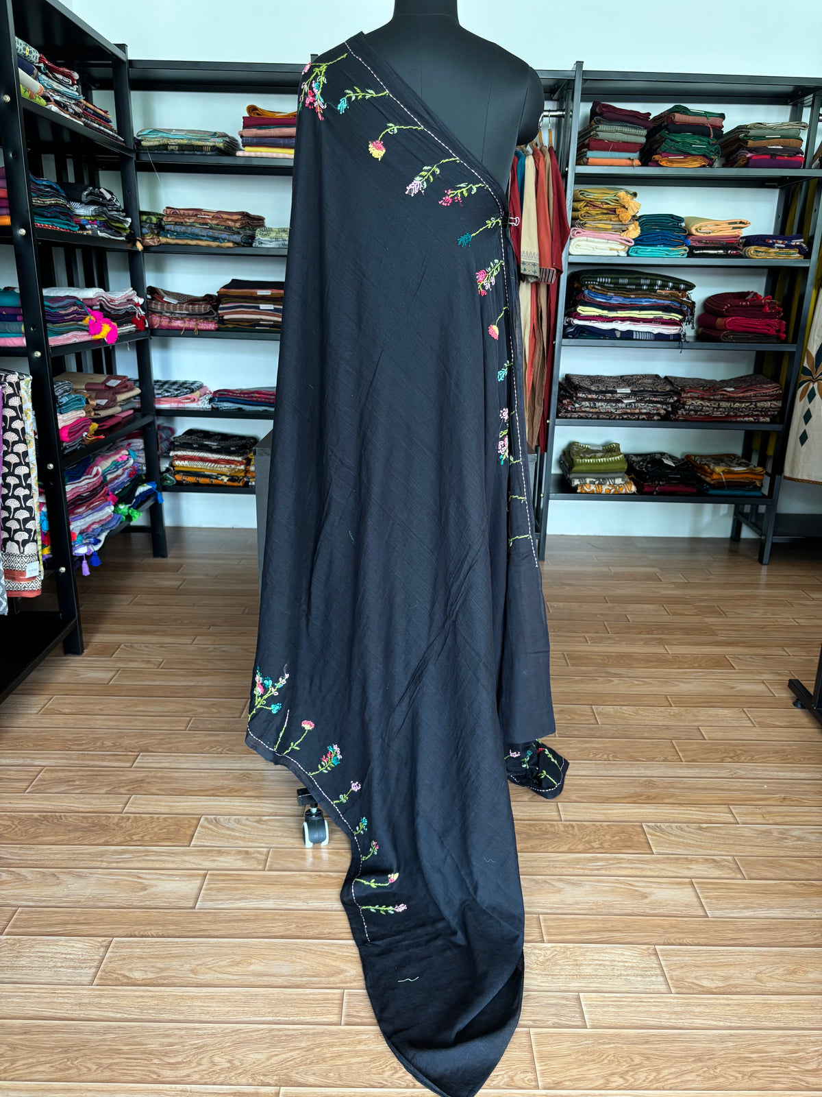 BLACK EMBROIDERED MUL SAREE