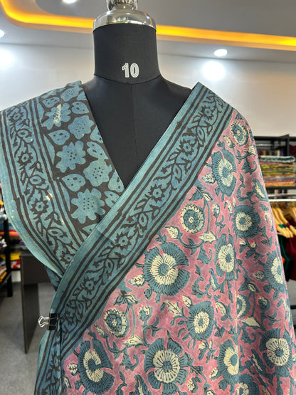 PINK AJRAKH MUL SAREE