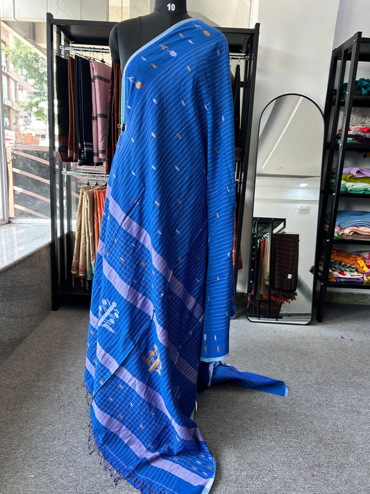 BLUE KHADI JAMDANI SAREE