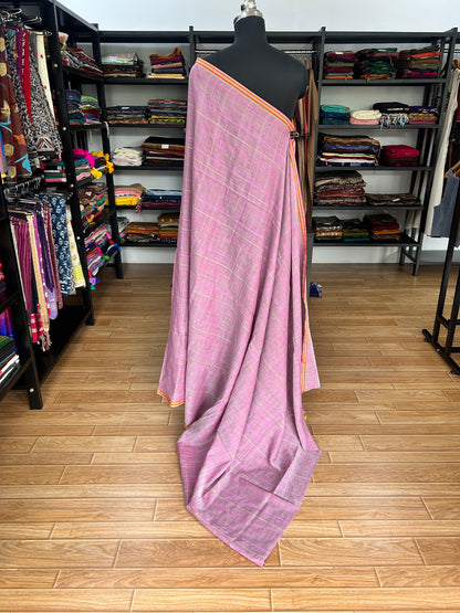 PINK KATHA CHECKS  MUL SAREE