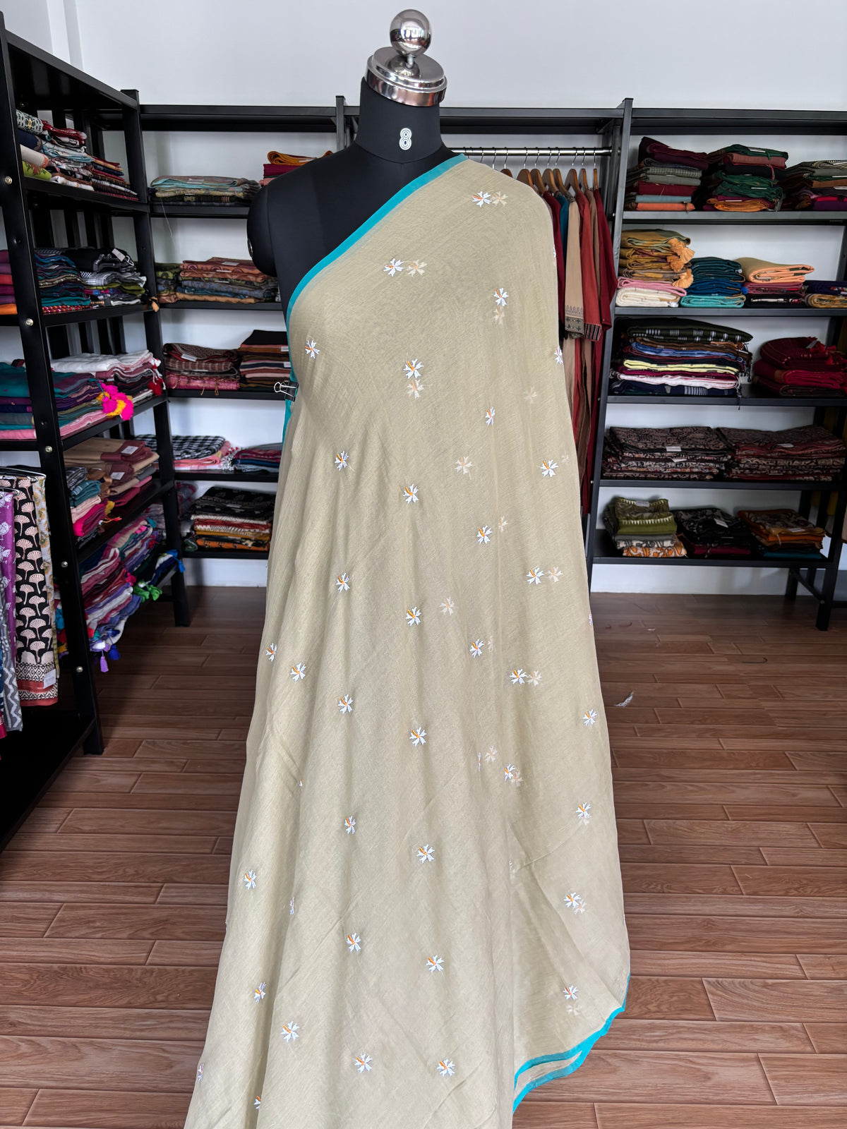 GREY PARIJATHA MUL SAREE