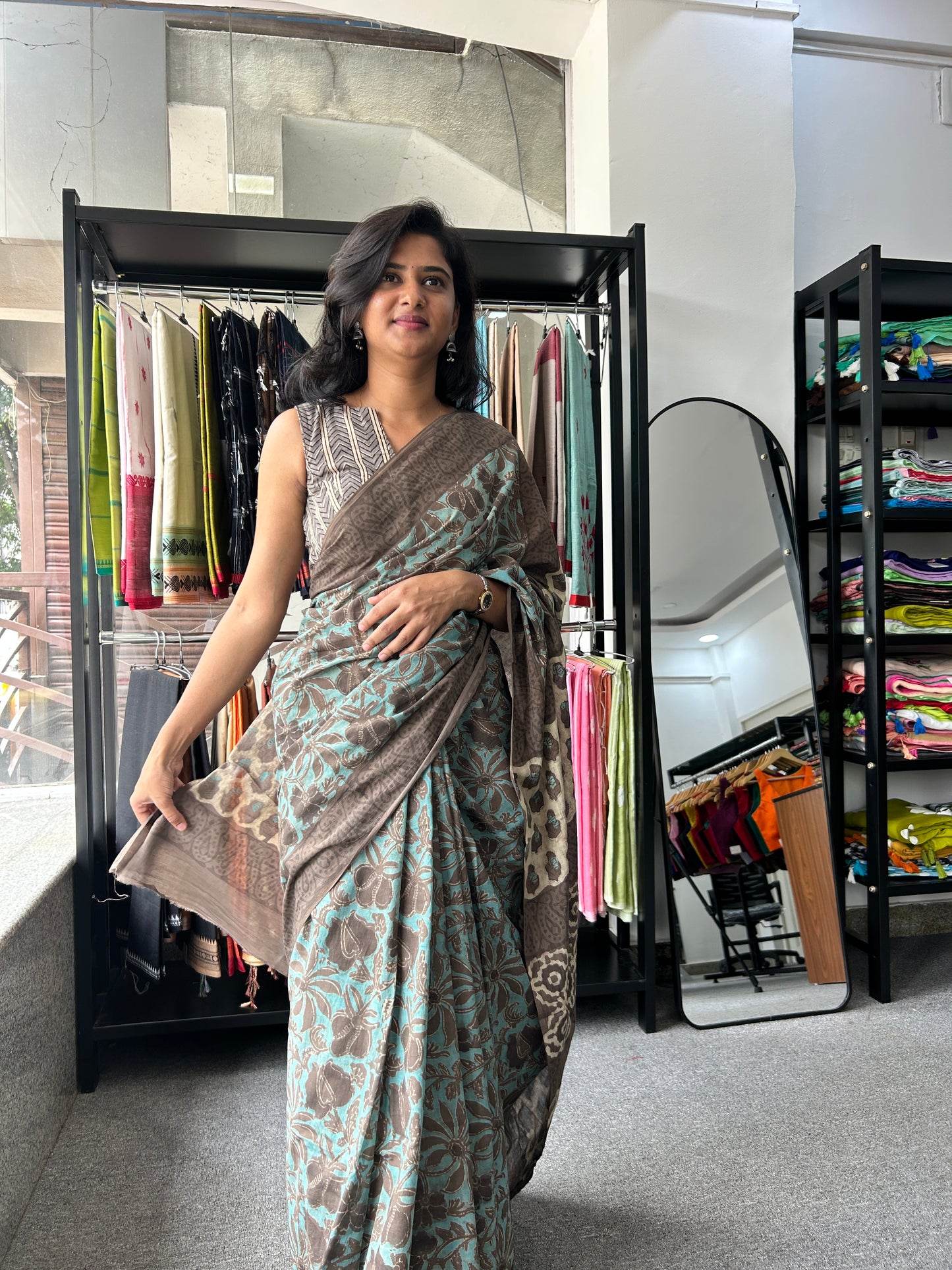BLUE AJRAKH MUL SAREE