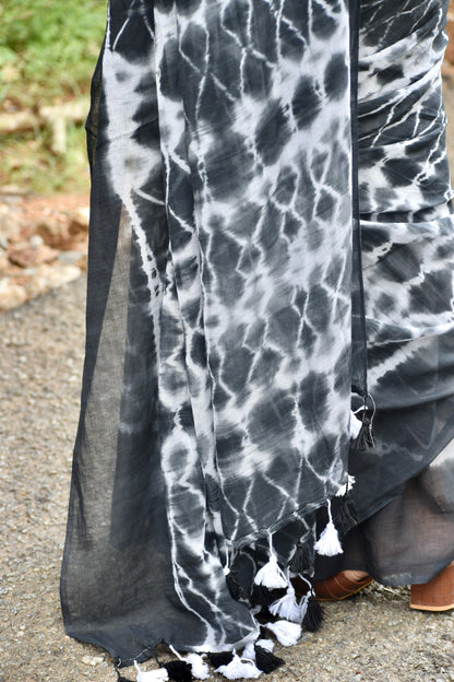 BLACK SHIBORI MUL SAREE