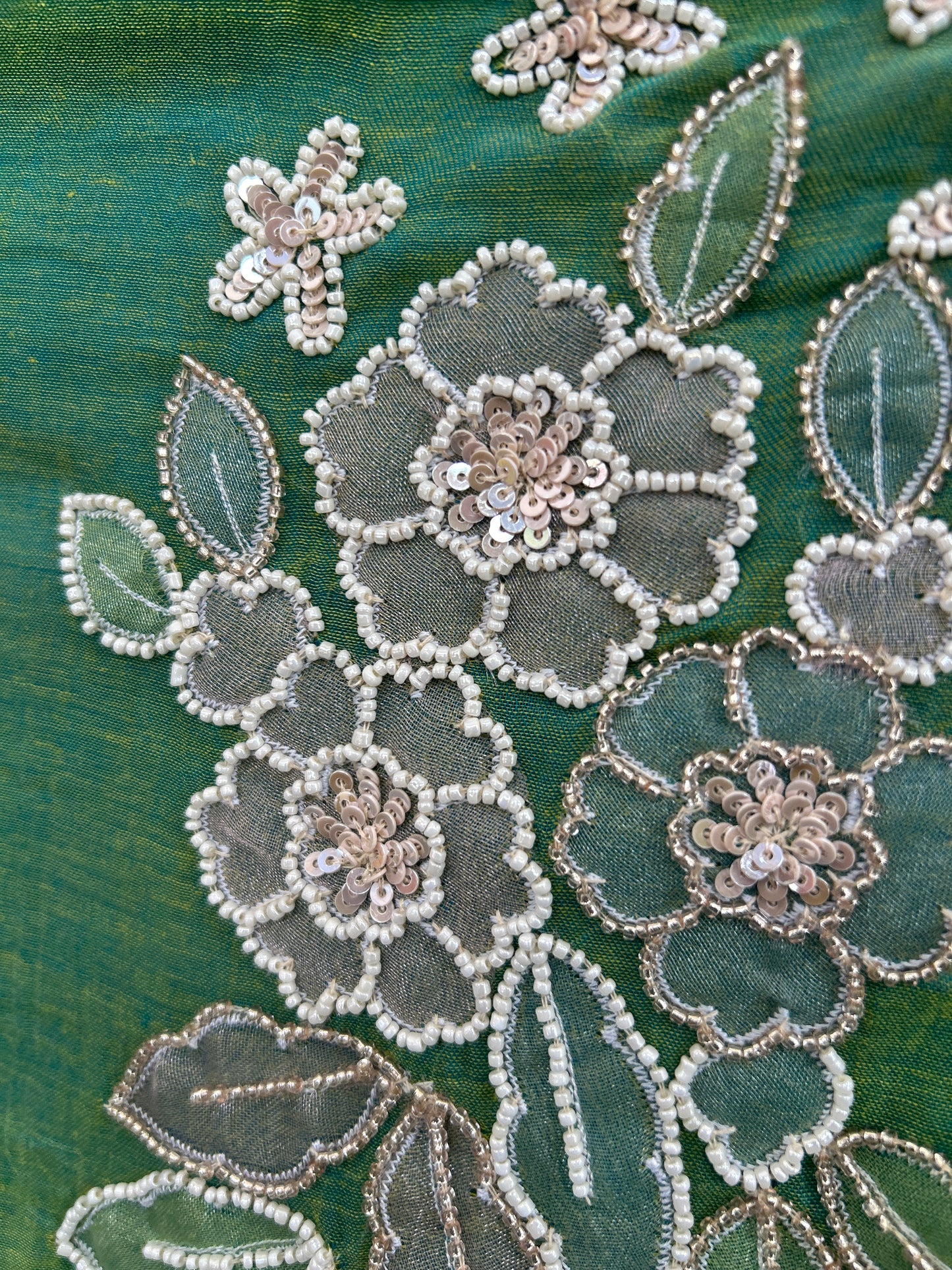 GREEN SEQUIN MUL SAREE