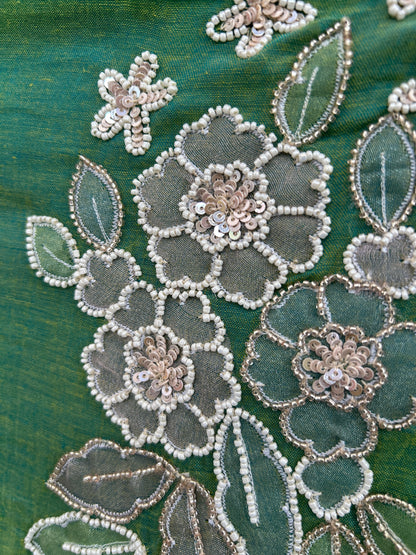 GREEN SEQUIN MUL SAREE