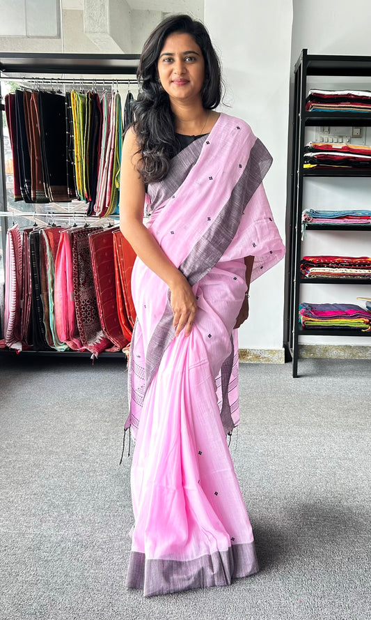 PINK KHADI COTTON SAREE