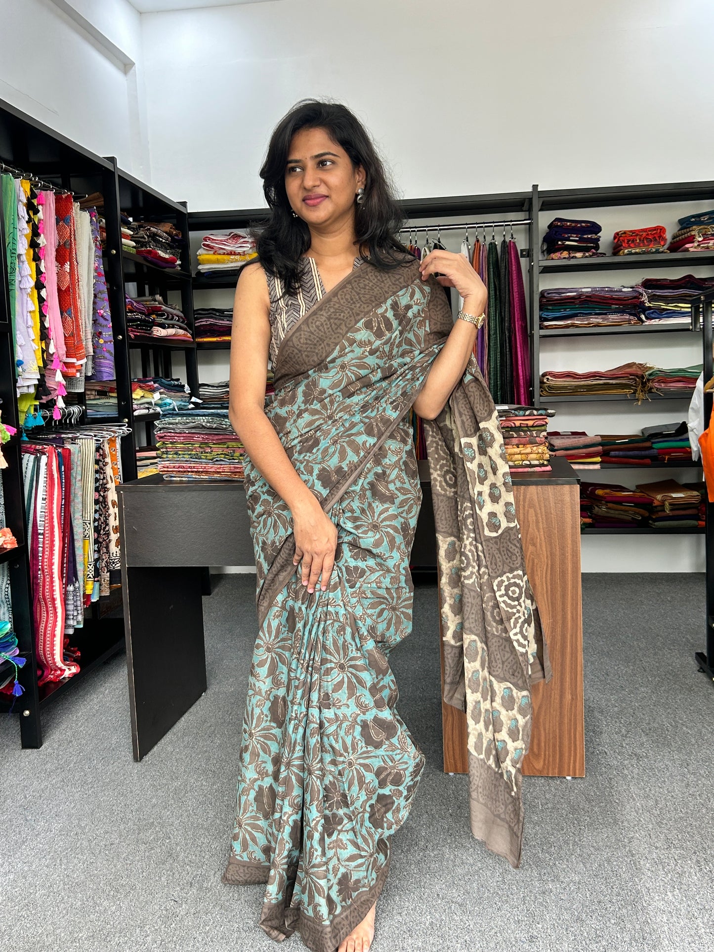 BLUE AJRAKH MUL SAREE