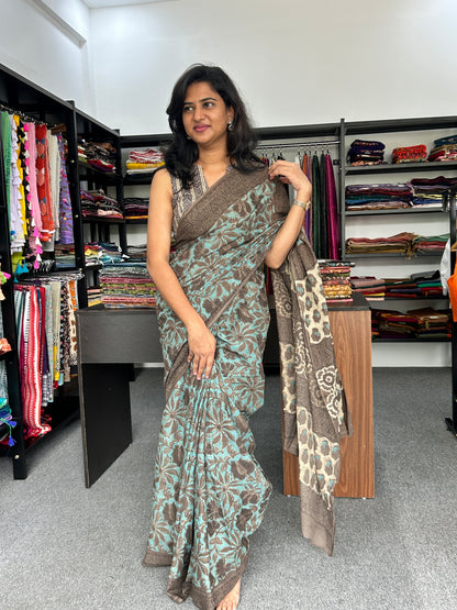 BLUE AJRAKH MUL SAREE