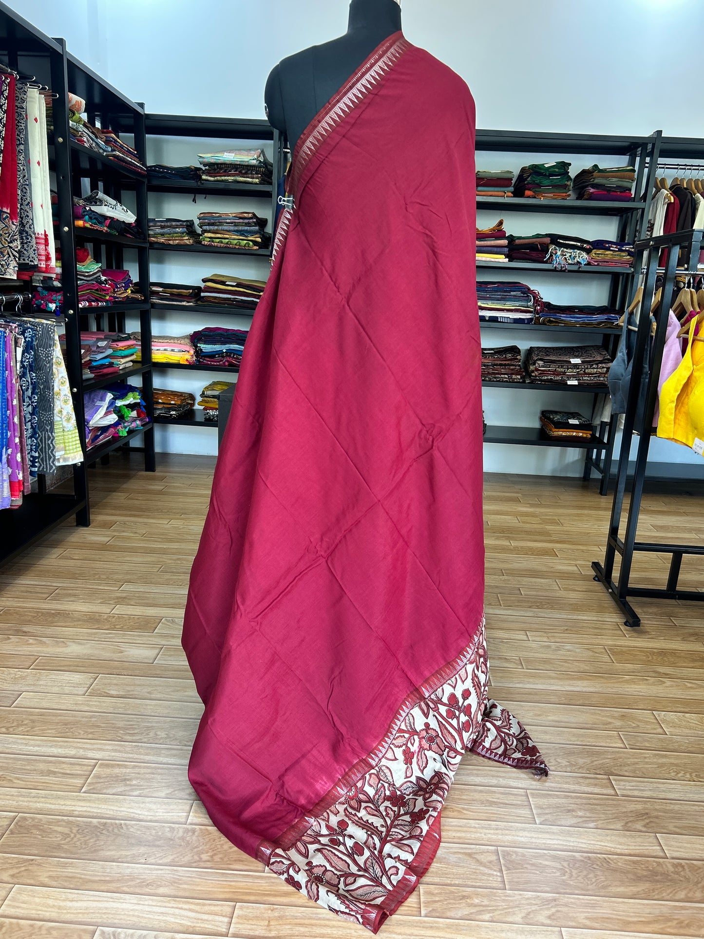 Red kalamkari saree