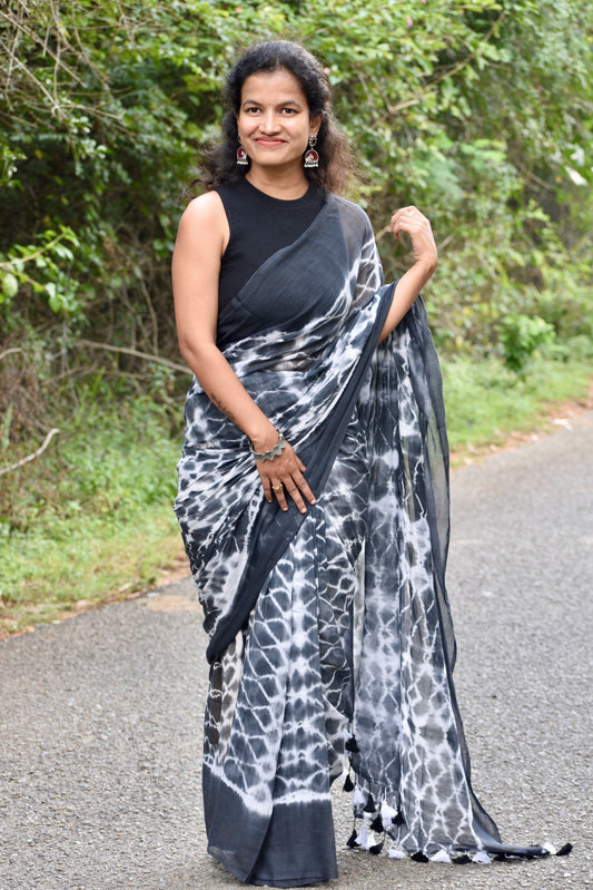 BLACK SHIBORI MUL SAREE