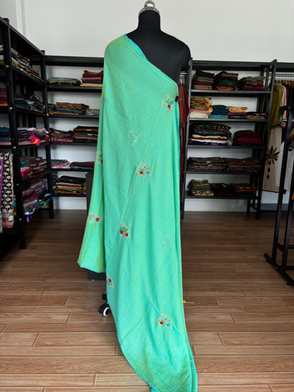 GREEN EMBROIDERED MUL SAREE