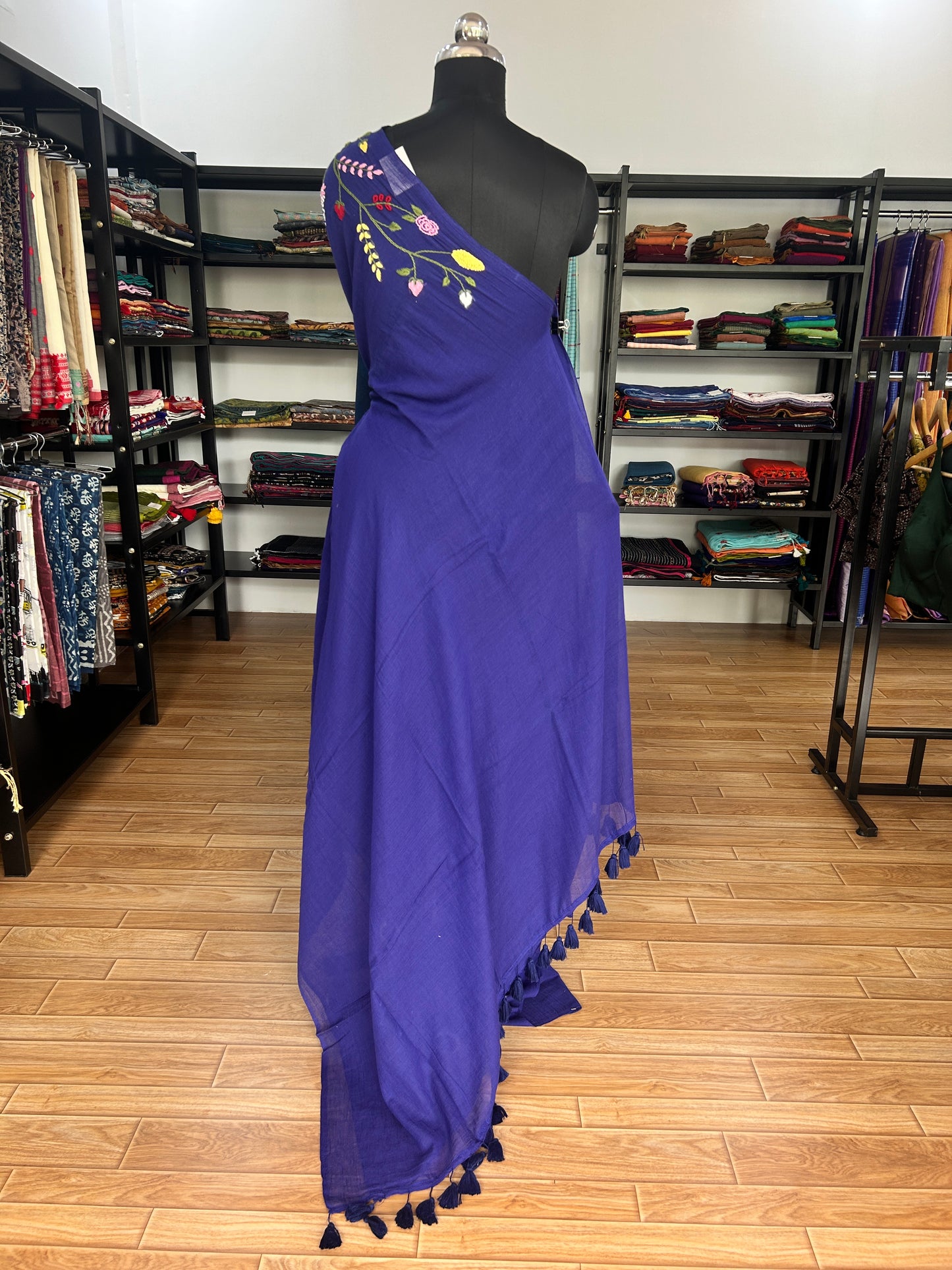 BLUE KATHA MUL SAREE
