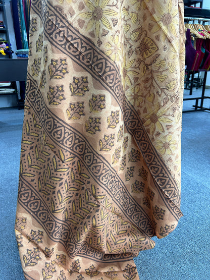 YELLOW AJRAKH MUL SAREE