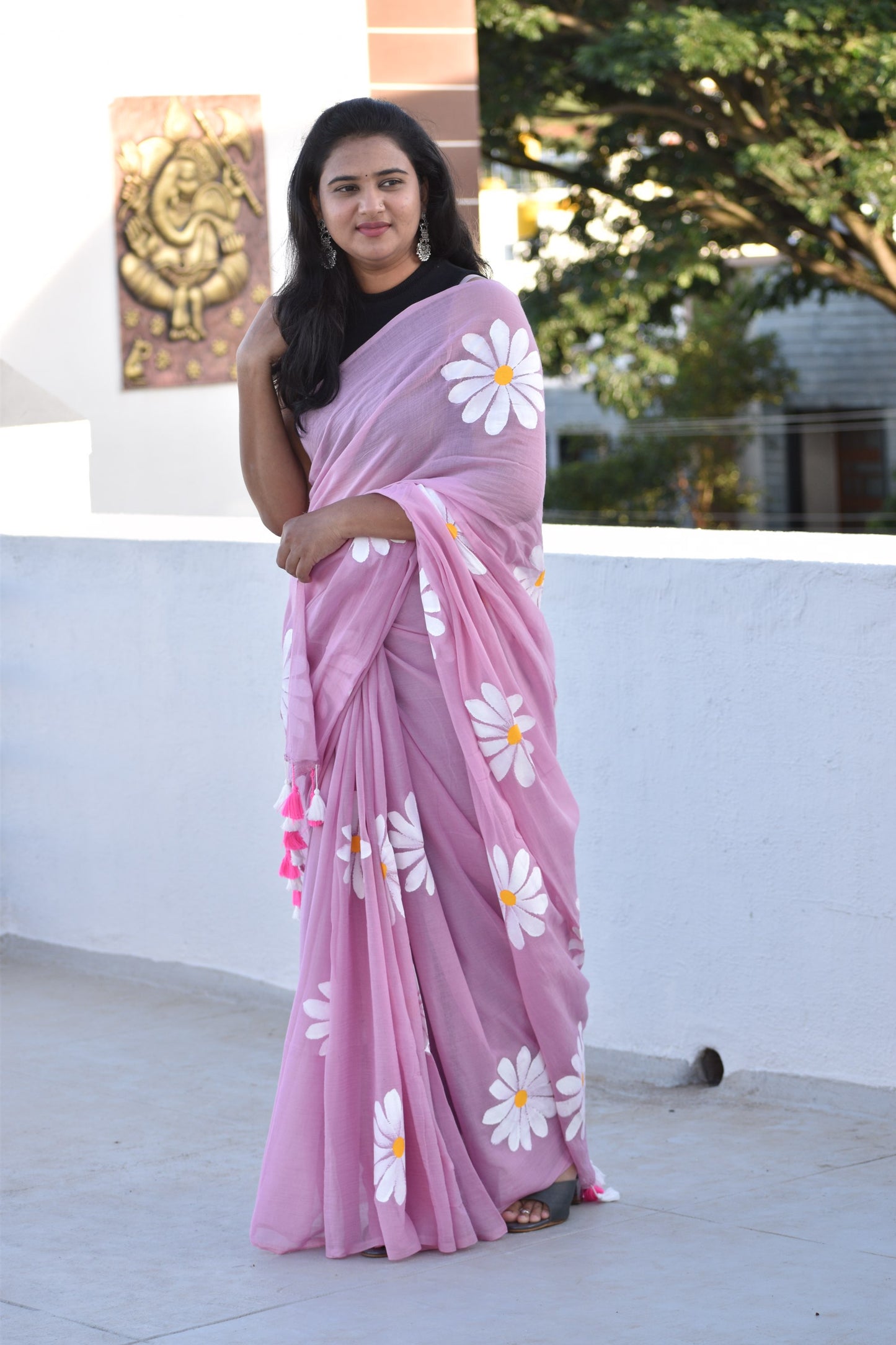 PINK HAND PAINTED MUL SAREE