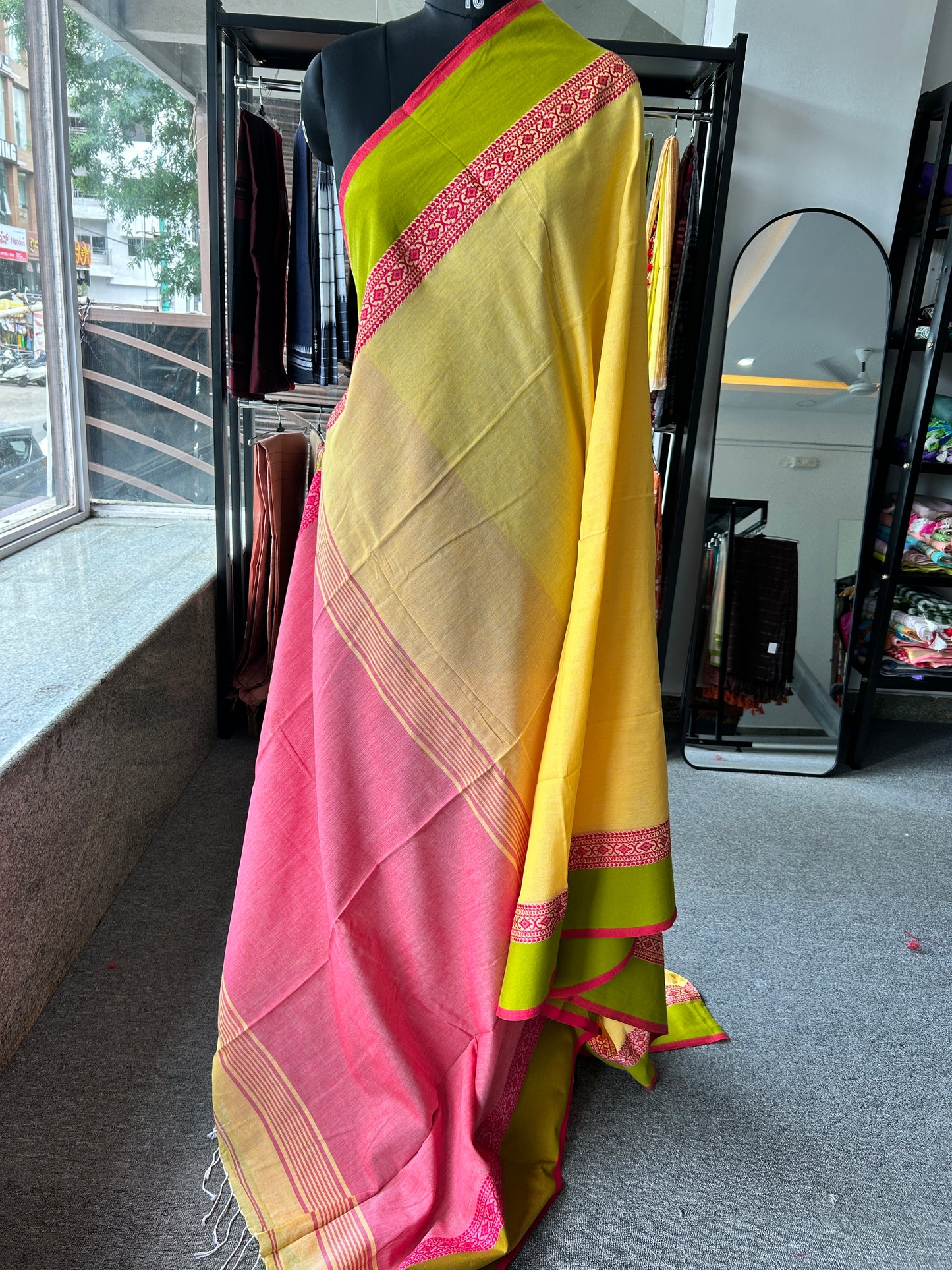 YELLOW MERCERISED COTTON SAREE
