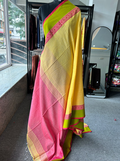 YELLOW MERCERISED COTTON SAREE