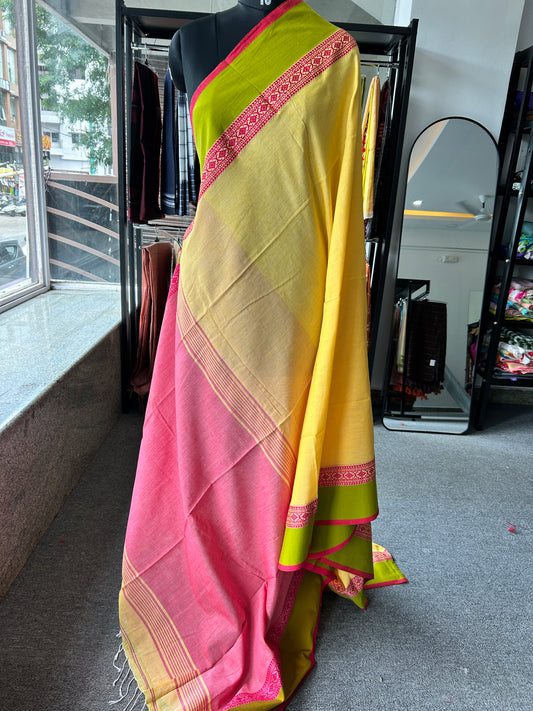 YELLOW MERCERISED COTTON SAREE