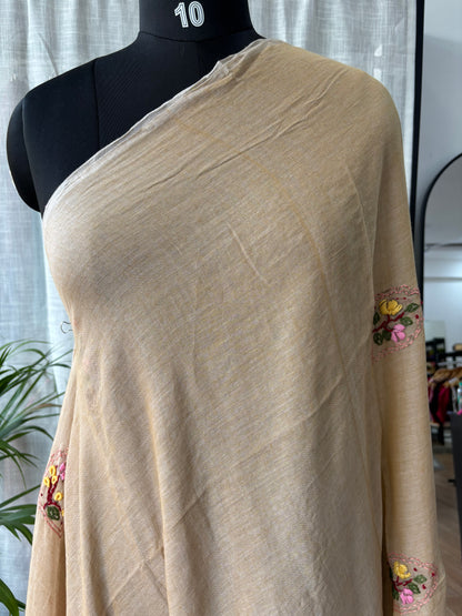 BEIGE EMBROIDERED MUL SAREE