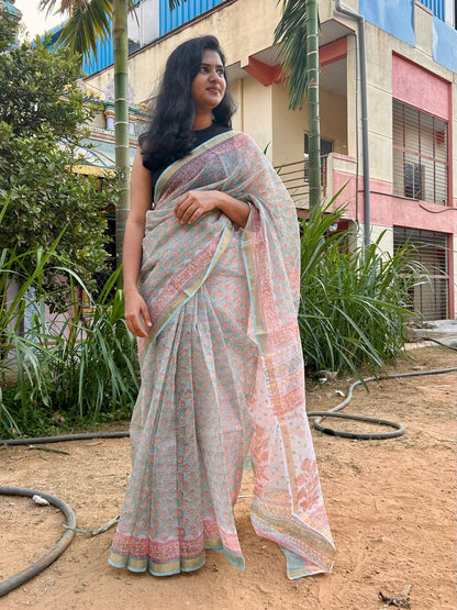 Green kota doria saree