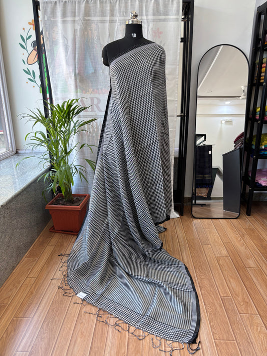 BLACK PURE LINEN SAREE