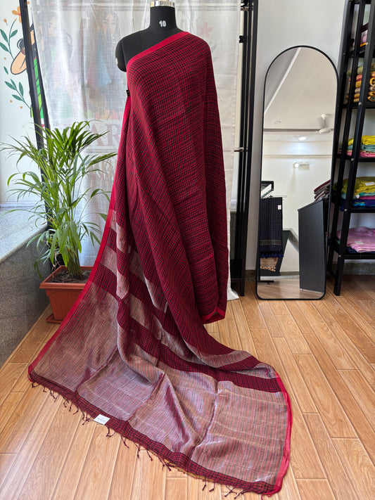 RED PURE LINEN SAREE