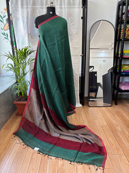 GREEN PURE LINEN SAREE