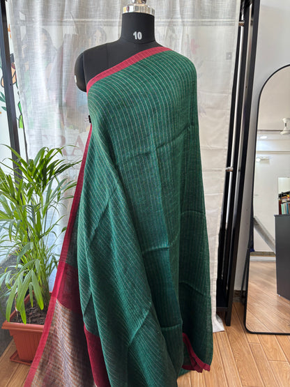 GREEN PURE LINEN SAREE