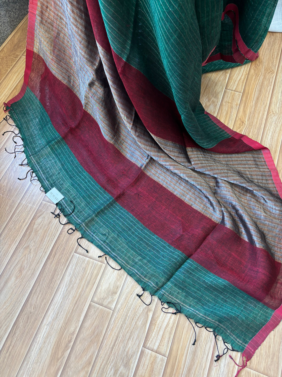 GREEN PURE LINEN SAREE
