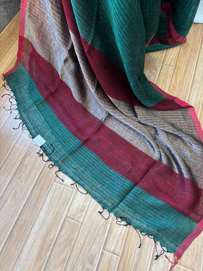 GREEN PURE LINEN SAREE