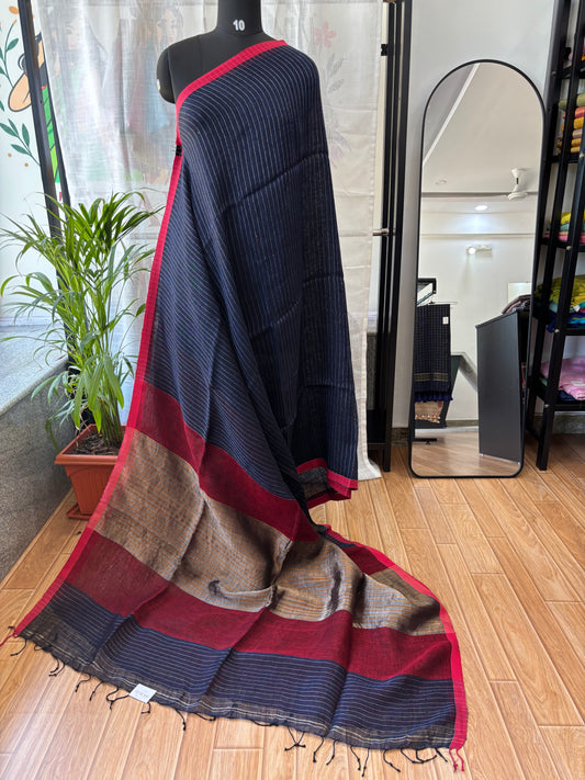 BLUE PURE LINEN SAREE