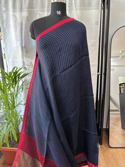 BLUE PURE LINEN SAREE
