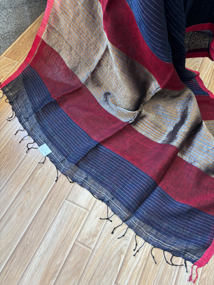 BLUE PURE LINEN SAREE