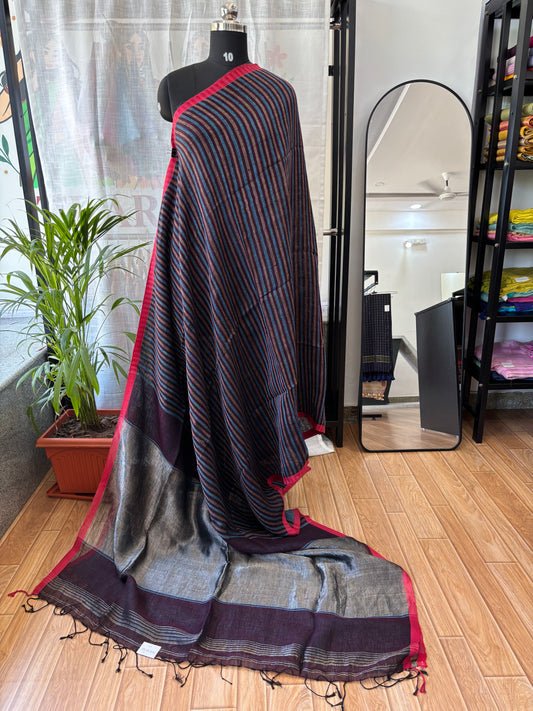 BROWN PURE LINEN SAREE
